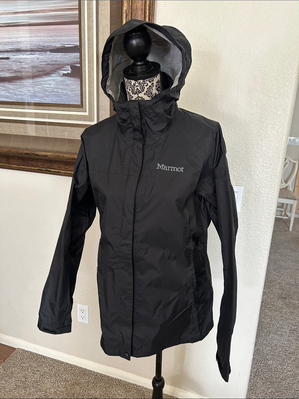 Marmot Women's Precip Eco Black Hooded Waterproof Jacket